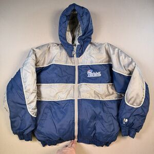 VTG 90s PRO PLAYER New England Patriots NFL Puffer Jacket Blue Youth XL Coat